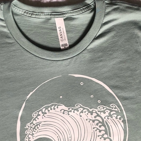 Japanese Tsunami Tidal Wave Sage Jersey Cotton Tee - Picture 6 of 7